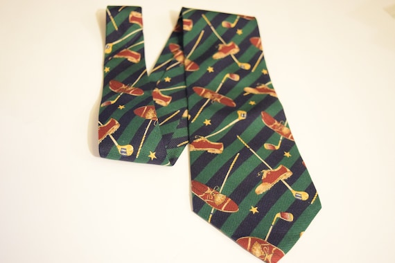 Golfer's Theme Silk Necktie Tommy Hilfiger Green … - image 1