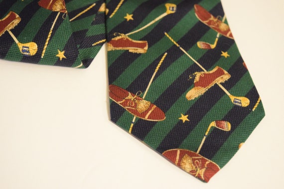 Golfer's Theme Silk Necktie Tommy Hilfiger Green … - image 2