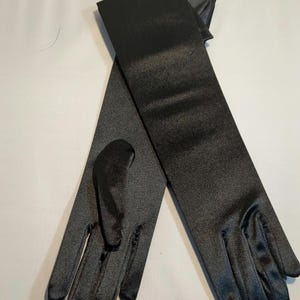 Black Satin Ladies Gloves 22" Opera Length 19" Above Elbow 15" Below Elbow and 9" Wrist Length Gloves