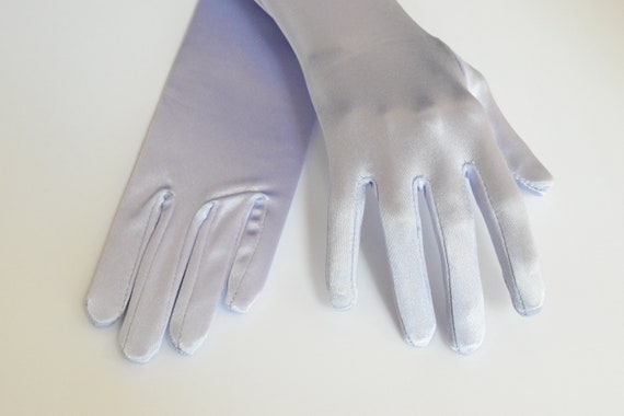 Lilac Stretch Luster Satin Gloves Opera Length to… - image 2