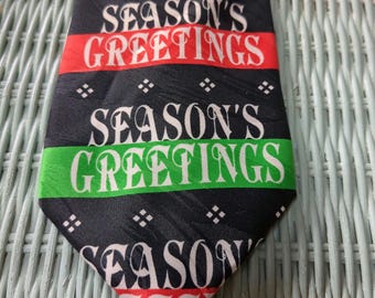 Season's Greetings Red and Green Pattern Design Tie Novelty Necktie Men's Christmas Tie