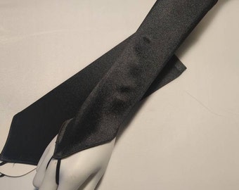 Schwarz Glanz Stretch Satin fingerlose Handschuhe Ellenbogenlänge mit Fingerschlaufe 11 "von Knöchel auf aufwärts