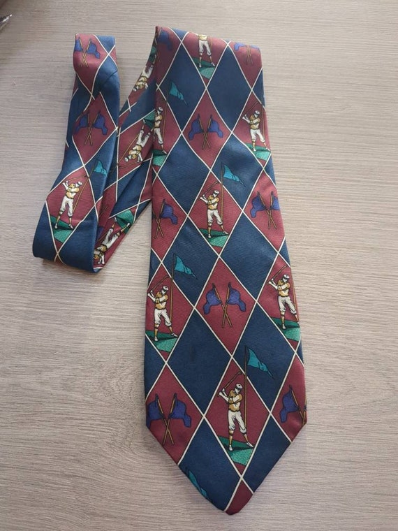 Classic Golfers Theme Burgundy Navy Silk Necktie