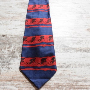 Cyclist Necktie Blue and Red Silk Tie with Bike Riders Pattern by Merge Left