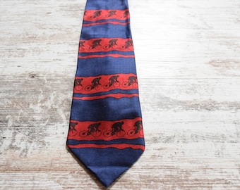 Cyclist Necktie Blue and Red Silk Tie with Bike Riders Pattern by Merge Left