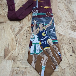 Basketball Players Necktie Burgundy Two Players on the Court Hook Shot