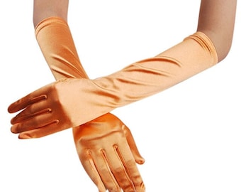 Orange Satin-Handschuhe 22 "Opern-Handschuhe 19" Über Elbo-Handschuhe 15" Unterhalb Elbo-Handschuhe 9 ""Handgelenk-Damen-Kleid-Handschuhe""