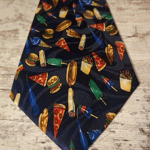 Junk Food Junkie Necktie features American Fast Food Favorites Black Tie with Every Entre Available