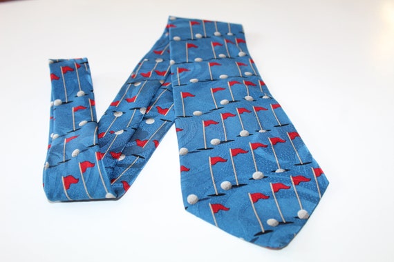 Sink The Putt Necktie Blue 100% Silk Designer Tie… - image 1