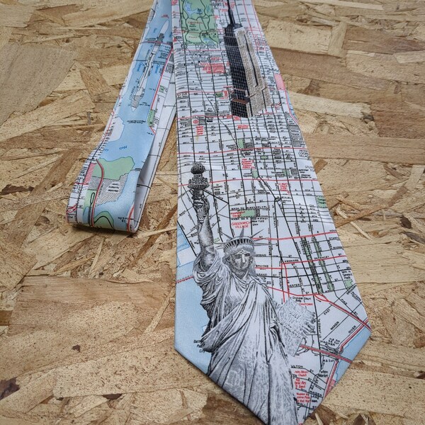 New York City Street Map Necktie Statue of Liberty Empire State Building Central Park