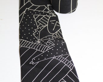 The Beatles Necktie "I Call Your Name" 1991 by Apple Corps Limited 100% Silk Tie Black with Geometric Designs