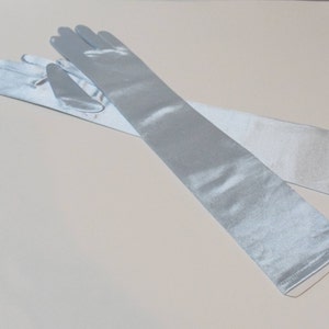 Lichtblauwe satijnen operahandschoenen 22&quot; boven de elleboog 19&quot; onder de elleboog 15&quot; Formele dameshandschoenen