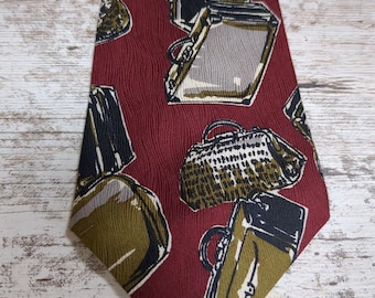 Luggage Themed Men's Burgundy Necktie "Well Travelled" Bill Robinson Printed Silk Tie