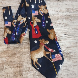 Political Necktie Representing the Democrat Party with Donkey and Flags Show Your Colors