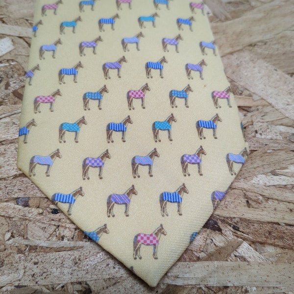 Horse Design Yellow Neck Tie 100% Silk Equestrian Inspired Horse Blankets