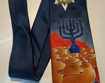 Menorah Necktie Hanukkah Tie Red and Blue Tie with Menorah Pattern Nana Gifts Israel