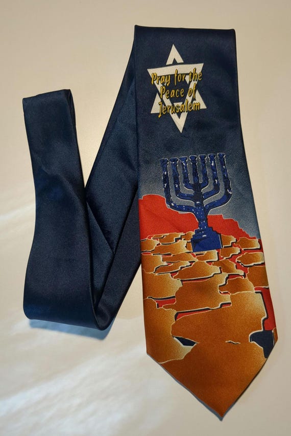 Menorah Necktie Hanukkah Tie Red and Blue Tie with Menorah Pattern Nana Gifts Israel
