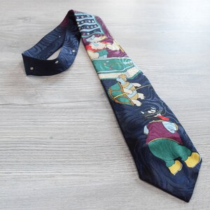 Animals Playing Pool Necktie by Rooster features a Cartoon Vulture Turtle and Cat in a Pool Hall