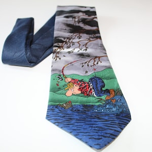 Fishing Necktie Gary Patterson features a Fisherman Hooked by the Seat of His Pants Novelty Necktie Fisherman Gift