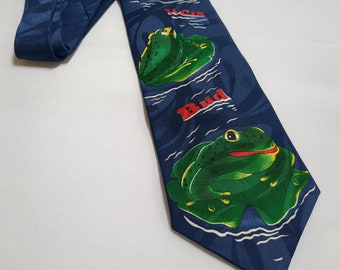 Anheuser Busch Budweiser Frogs Necktie Genuine Collection Navy Blue