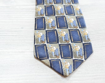 Mens Ties Father & Son Golfing Necktie Checker Pattern  100% Silk Tie  American Lifestyle  Father's Day Gift