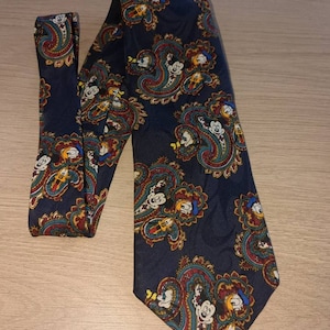 Mickey Mouse Paisley Necktie Navy Blue Disney Tie with Donald Goofy and Pluto