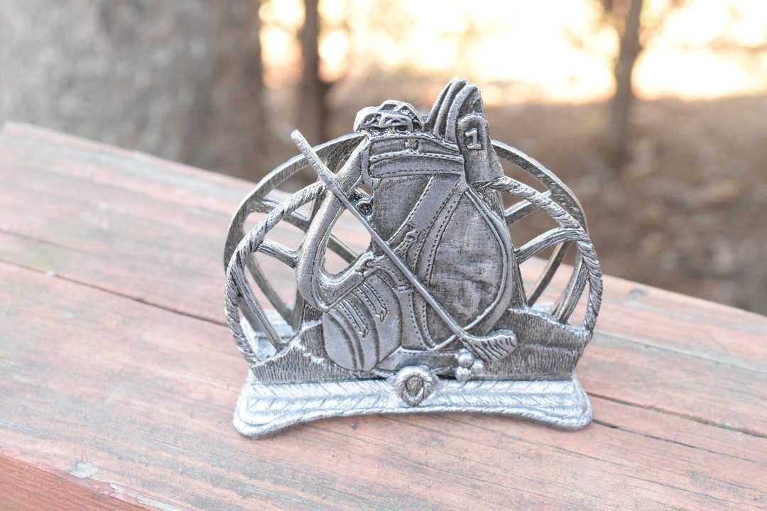 Golf Business Card Holder Golf Bag Metal Stand Pewter Desk Organizer