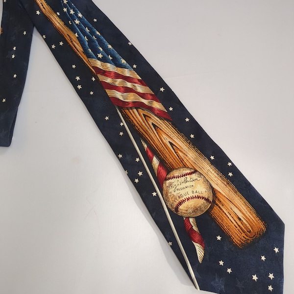 American Series Batter Up Highlighting Wright and Ditson Baseball and Bat on a Patriotic Silk Necktie