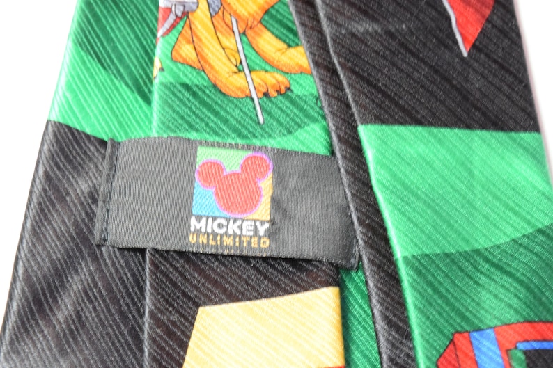 Mens Christmas Tie Mickey Mouse Golfing with Pluto Novelty Necktie Black and Green Holiday Tie