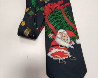 Santa Christmas Men's Tie Necktie Overwhelmed with Ornaments and Gifts