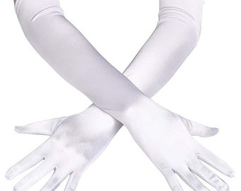 White Satin Gloves 22" Opera Gloves 19" Above Elbo Gloves 15" Below Elbo Gloves 9" Wrist