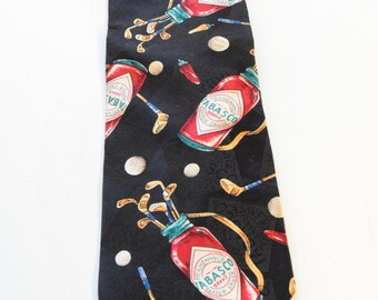 Mens Tabasco Golf Bag & Clubs Design Black Necktie Made in U.S.A. imported silk