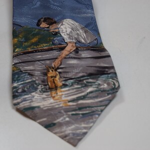 Fishing Silk Necktie Field & Stream Blue Mens Novelty Necktie with Fisherman and Fishing Hooks Pattern Fisherman&#39;s Tie