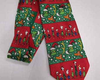 Corbata de dibujos animados del Dr. Seuss El Grinch que robó la Navidad con Max y todos los Quién de Whoville