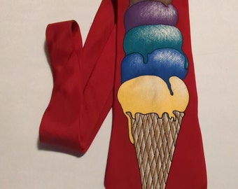 Ice Cream Cone Men's Tie Red Necktie Designed for Save the Children Charity by Kayla "A Yummy Treat to Eat"