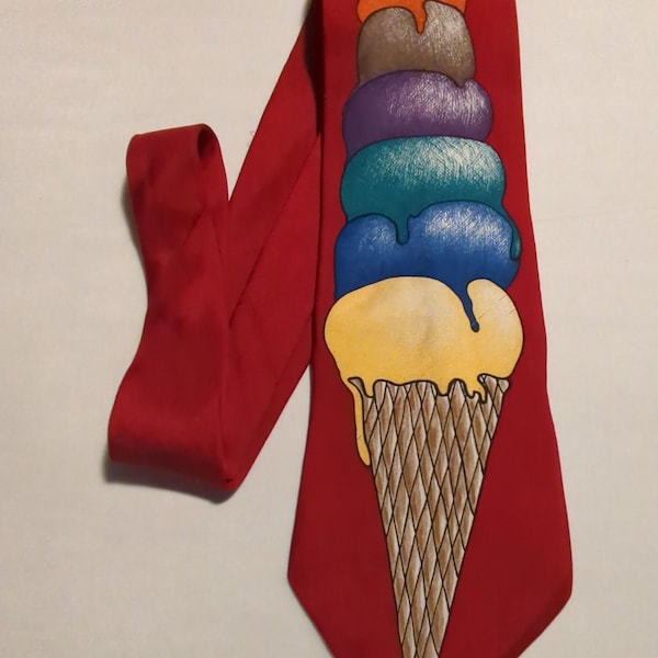 Ice Cream Cone Men's Tie Red Necktie Designed for Save the Children Charity by Kayla "A Yummy Treat to Eat"