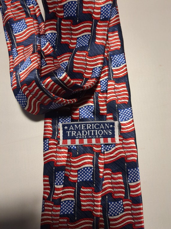 American Flag Necktie Red White and Blue Stars an… - image 4