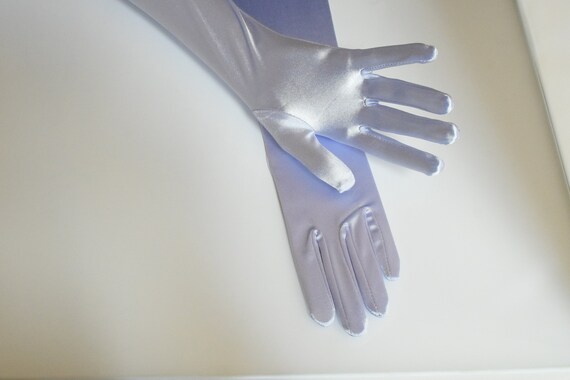 Lilac Stretch Luster Satin Gloves Opera Length to… - image 3