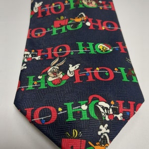 Corbatas para hombre Looney Tunes Corbata navideña Corbata negra Bugs Bunny Sylvester Tweety Bird Daffy Taz Warner Bros. Dibujos animados