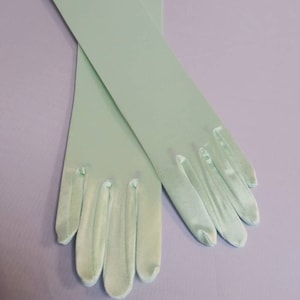Mint High Luster Stretch Satin Gloves Opera Length to Wrist 22&quot; 18&quot; 15&quot; and 9&quot; Ladies Gloves Prom Wedding Gloves Formal Occasions Pageants