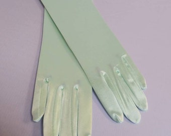 Mint High Luster Stretch Satin Gloves Opera Length to Wrist 22" 18" 15" and 9" Ladies Gloves Prom Wedding Gloves Formal Occasions Pageants