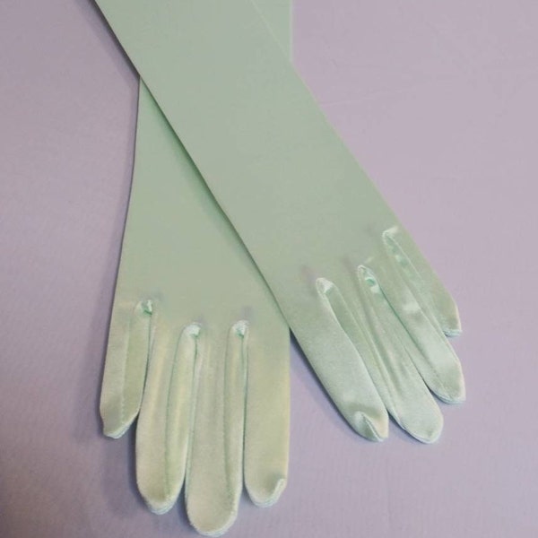 Mint High Luster Stretch Satin Gloves Opera Length to Wrist 22" 18" 15" and 9" Ladies Gloves Prom Wedding Gloves Formal Occasions Pageants