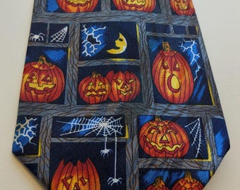 Halloween Pumpkins Bats Spider Webs Men's Ties Neckties