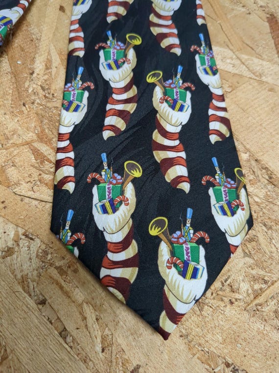 Filled Christmas Stocking Pattern Tie Novelty Nec… - image 1
