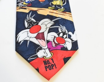 men's polyester looney tunes tie: sylvester & tweety, sylvester jr. No. 1 Pop!