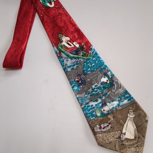 Fishing Necktie features a Fisherman Hooked a Smiling Fish Novelty Necktie Fisherman Gift Christmas Colors