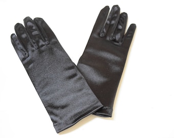 Black Satin Wrist Gloves Ladies