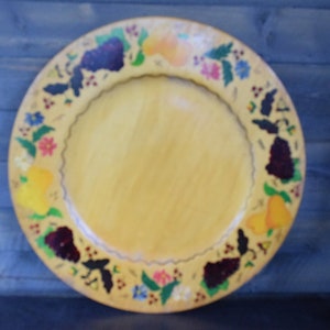 Lazy Susan Hand Painted Turning Tray Mid Century Large Wooden  Revolving Tray  Flowers  Fruit Kitchen Decore Serving Centerpiece