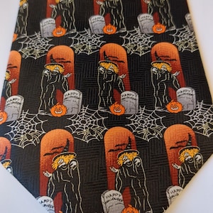 Halloween Spooky Witch Grafsteen Pompoen Happy Halloween Stropdas Heren Stropdassen Stropdassen
