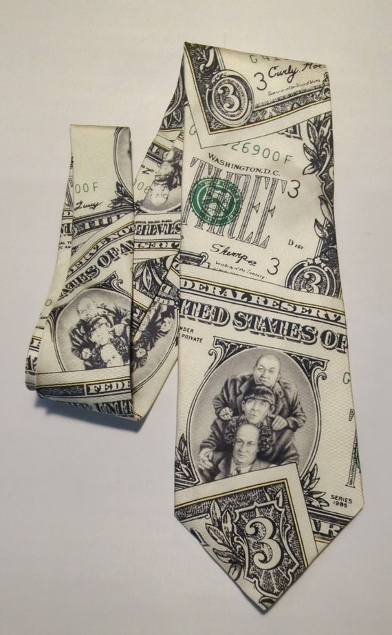Three Stooges on a Three Dollar Bill Silk Necktie… - image 1
